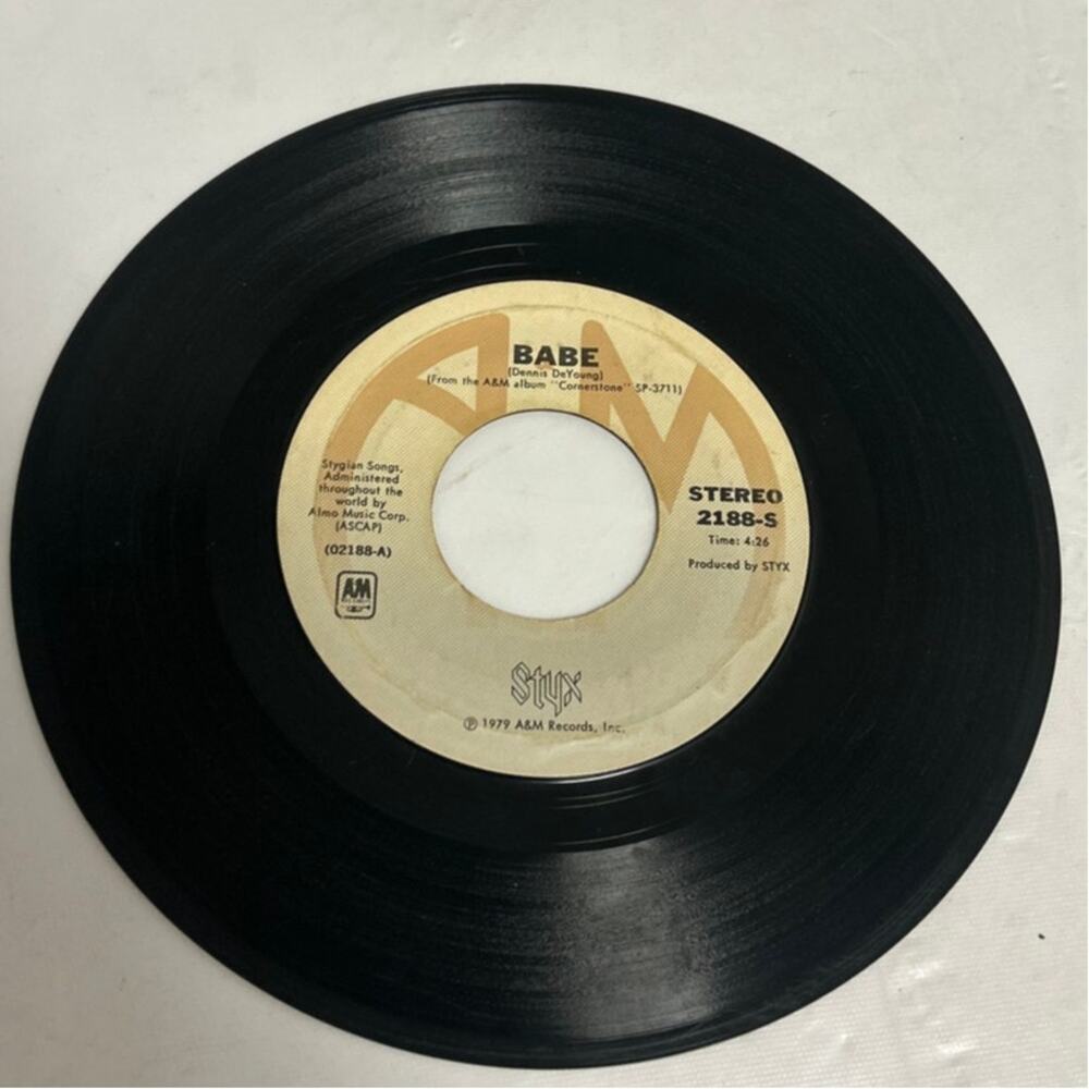 Styx 7-inch single Babe and I'm Ok released in 1979 on A&M records